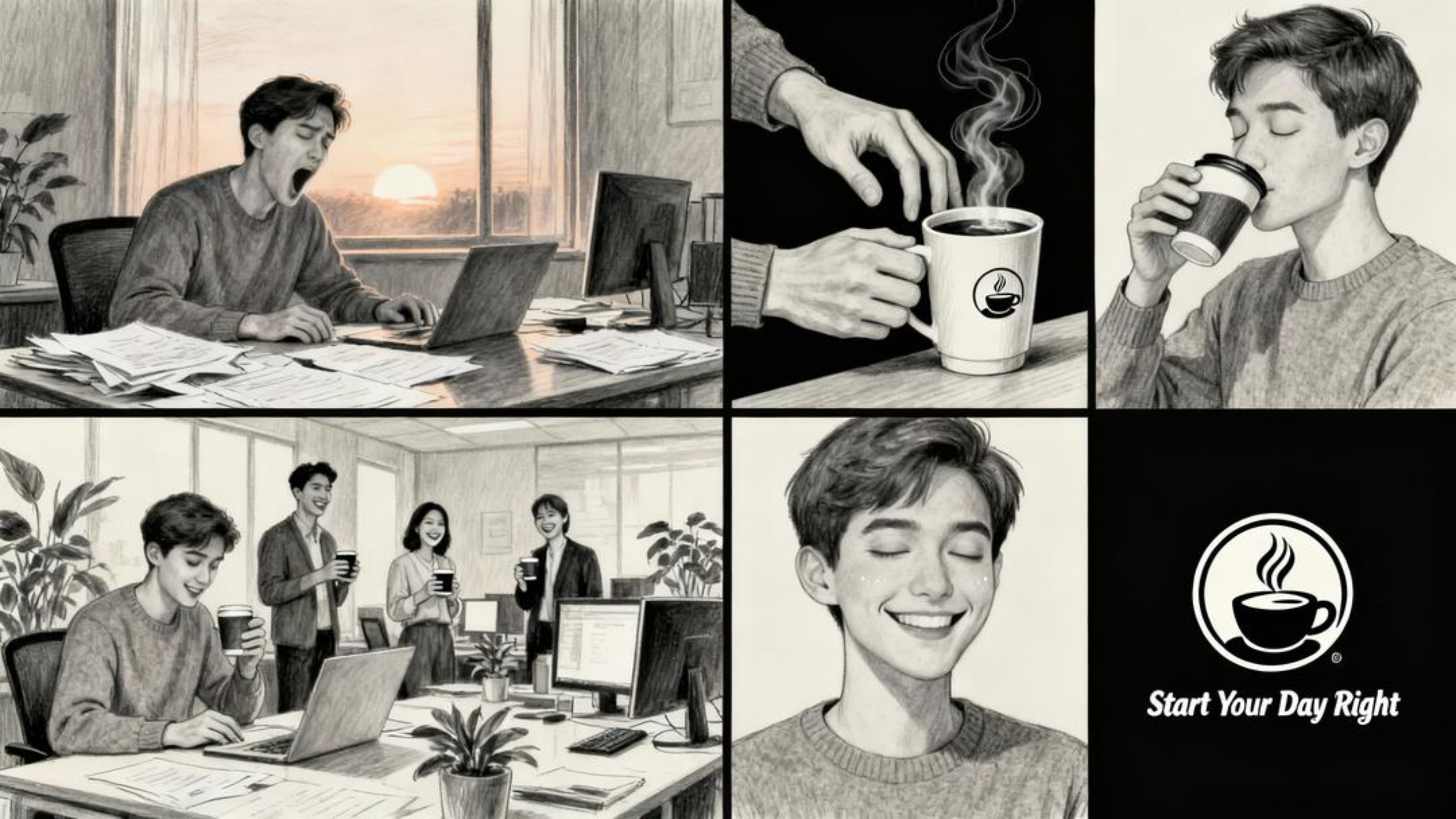 여러 칸 스케치가 한 장에 모인 보드 예